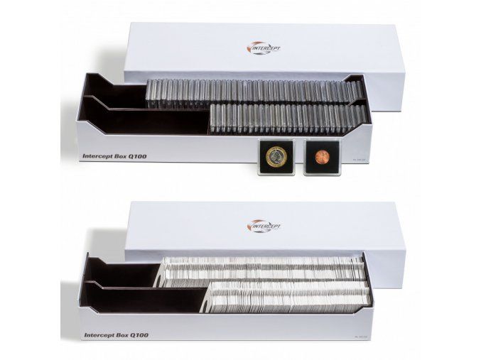 intercept q100 box na ctvercove mincovni kapsle quadrum krabice krabicka na kartonove mincovni ramecky papirove 50x50 mm leuchtturm 345235 lighthouse