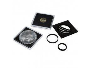 univerzalni quadrum klasicke hranate kapsle na mince o prumeru 16 az 41 mm ctvercove bublinky s cernou vlozkou s nastavitelnym prumerem vyrezu vyndavatelne distancni krouzky leuchtturm 369196